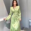 2024 Spring V-Neck Bandage Waist Slimming Long Sleeve Dress for Socialites