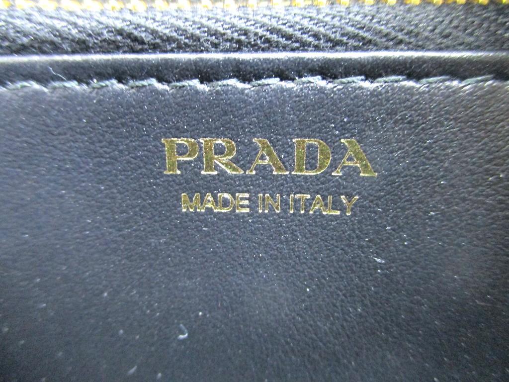 Authentic PRADA Triangel Black Leather Gold H/W Large Round Zip Long Wallet #b076  Seller Refurbished