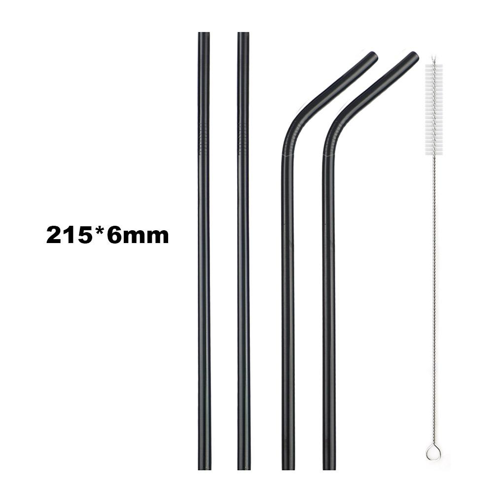 Reusable Metal Drinking Straws 304 Stainless Steel Sturdy Bent Straight Drinking Straw with Cleaning Brush Bar Party Accessory