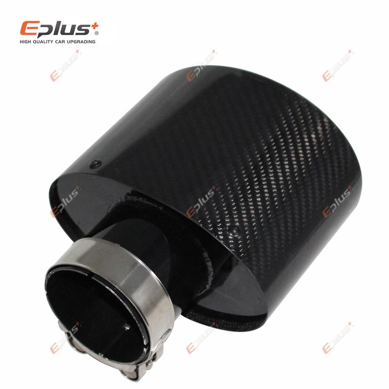 Universal Car Glossy Carbon Fiber Muffler Tip Exhaust Pipe Nozzle Decoration Stainless Silver&Black Tilting Oval