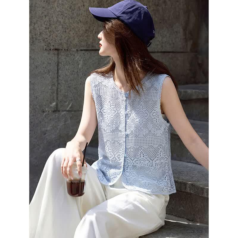 Embroidered Lace Hollow Out Vest Jacket