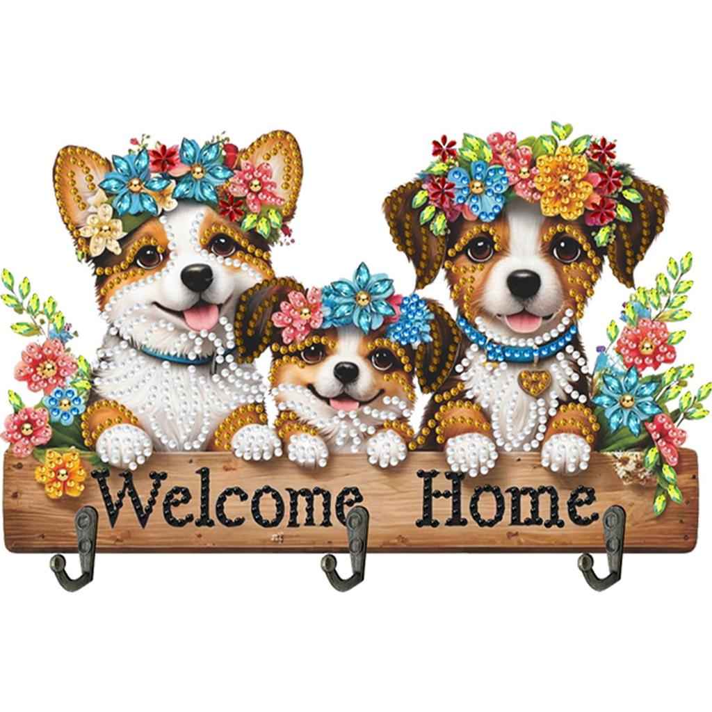 Dogs Cats Wood DIY Diamond Painting Hooks Home Decor Craft Kit Diamond Art Painting Hook Kit No Hole Punching Wall Decoration
