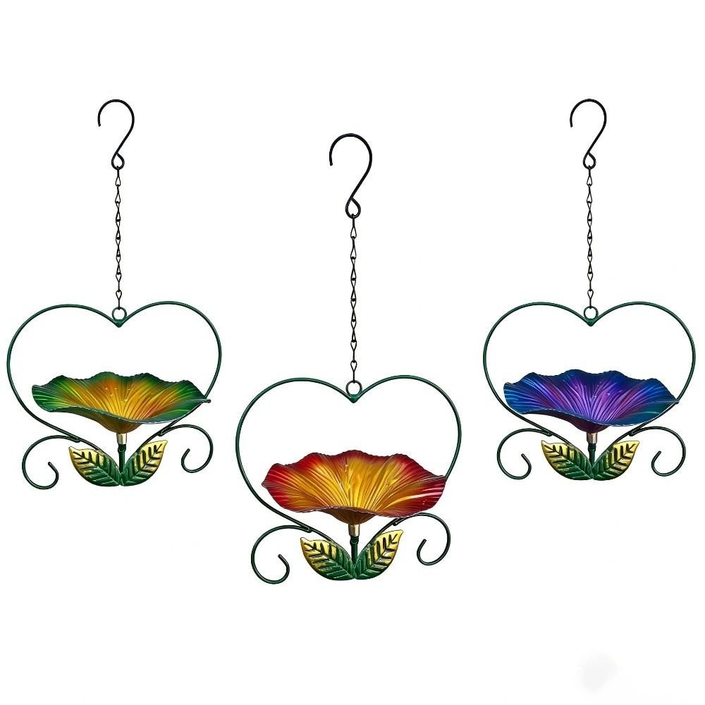 New Love Heart Design Hanging Bird Bath Flower-shaped Durable Iron Bird Feeder Device Large Capacity Bird Water Drinker Balcony