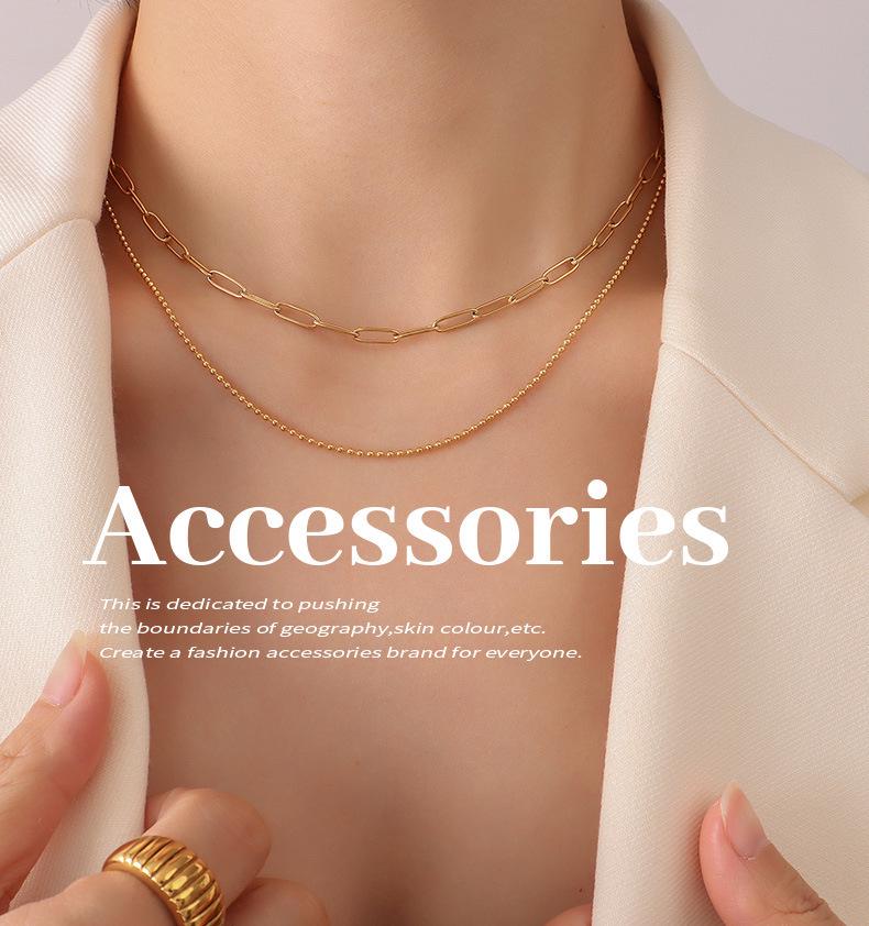 Trendy Double Layer Stackable Necklace for Women, 18K Gold-Plated Titanium Steel, European Style