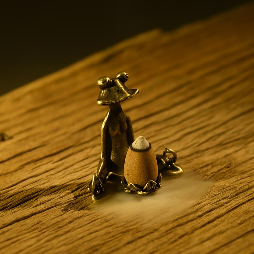 Vintage Bronze Frog Lncense Holder - Decorative Metal Ornament For Office Desk, Tea Room, And Home