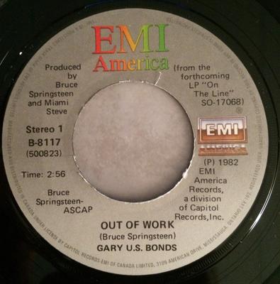 7inch Record GARY U.S. BONDS - Out Of Work B8117 EMI America 1982 Canada Rock Used