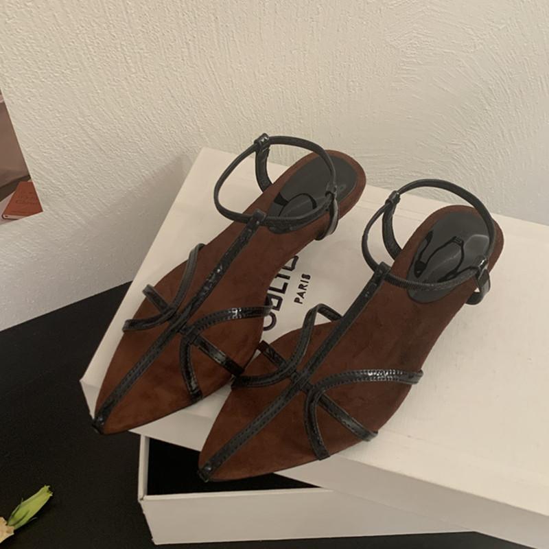 

Модный бренд Bailamos Женские сандалии Модные туфли с острым носком Ремешок на щиколотке Женские элегантные туфли-гладиаторы Туфли-лодочки на низком каблуке Mujer 39 чёрный