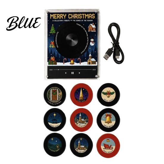 Decorative Acrylic Fridge Magnet Record Player for Christmas Halloween with 9 Programmable Records NFC Music Disc Enabled Vinyl Albums Refrigerator