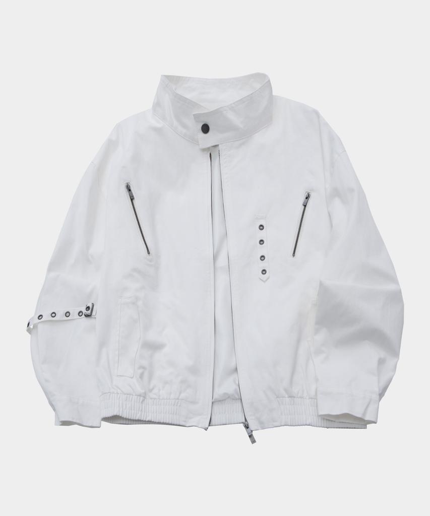 Placestudioman Eyelet Belted Detail Neck Button Blouson Oversized Cotton Jacket _3 Colors