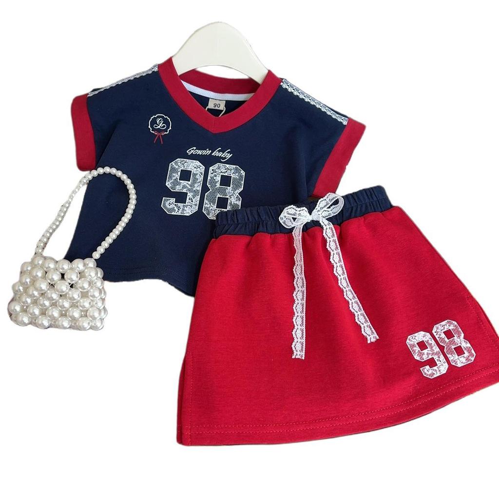 Sommer-Set im koreanischen Stil: Baby Mädchen Kurzarm T-Shirt & Halbrock