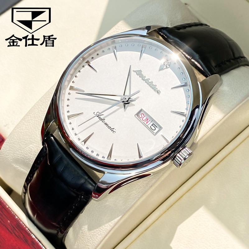 

Брендовые часы JINSHIDUN, автоматические механические часы, часы с двойным календарем, модные трендовые мужские часы, мужские часы