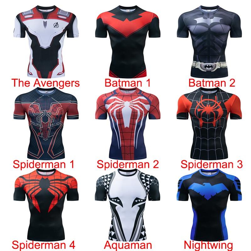 Spiderman Batman Superhero 3d Print Gym Tshirt Men Fitness Tee Compression Tops