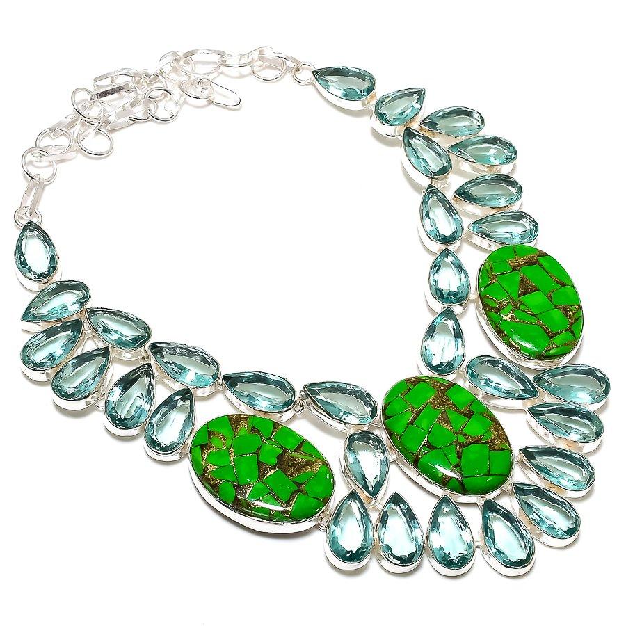 

Ожерелье из стерлингового серебра 925 пробы с натуральной медью, зеленой бирюзой и топазом, 18 дюймов W9Z39