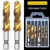 5-pc Titanium Plated High-Speed Steel Spiral Groove Machine Tap Set for Hand Tapping Screw Holes.