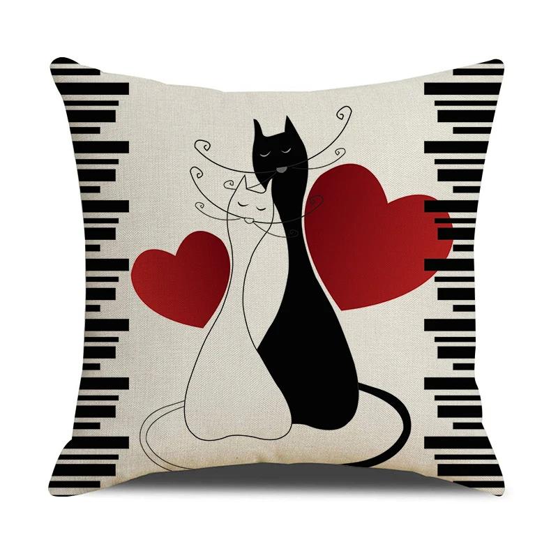 Black And White Cute Cat Printed Cushion Cover Home Decorative Sofa Pillow Covers Coffee Chair Throw Pillow Case Car Pillowcase