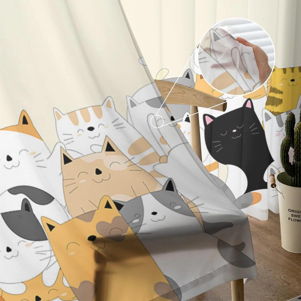 Cartoon Animal Cat Sheer Drapes for Living Room Bedroom Printed Window Curtain Luxury Home Balcony Decor Curtain Panels