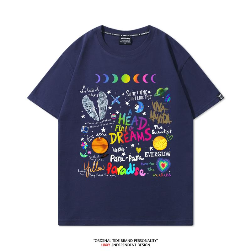 Coldplay Band Around Cotton Tshirt Summer New Unisex and FeUnisex 2025 Concert Tour Short Sleeve Clothes Trend Rock Loose Top S