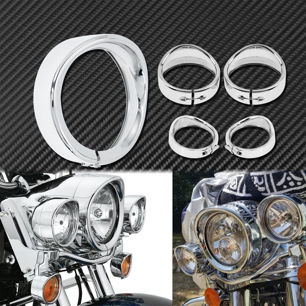 Motorrad Chrom 7'' Scheinwerfer Zierring + 4,5'' Nebelscheinwerfer Abdeckung + Visier Style Blinker Zierring Für Harley Softail FLH Touring