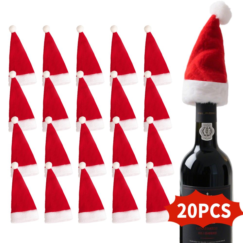 Mini Santa Hats Xmas Decor for Wine Bottle Champagne Wine Glass Tree Home Party Christmas Bottle Cap Holder Cartoon Ornament
