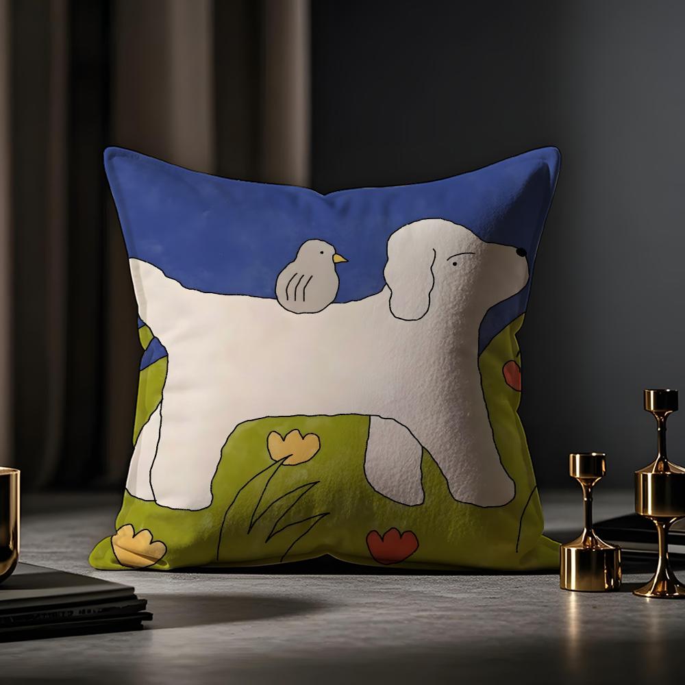 Japanese Hakowasa Warm Illustration Cushion Cover Anti-dustmite Pillowcase Invisible Zipper Silky Short Plush Sofa Cushion Cover