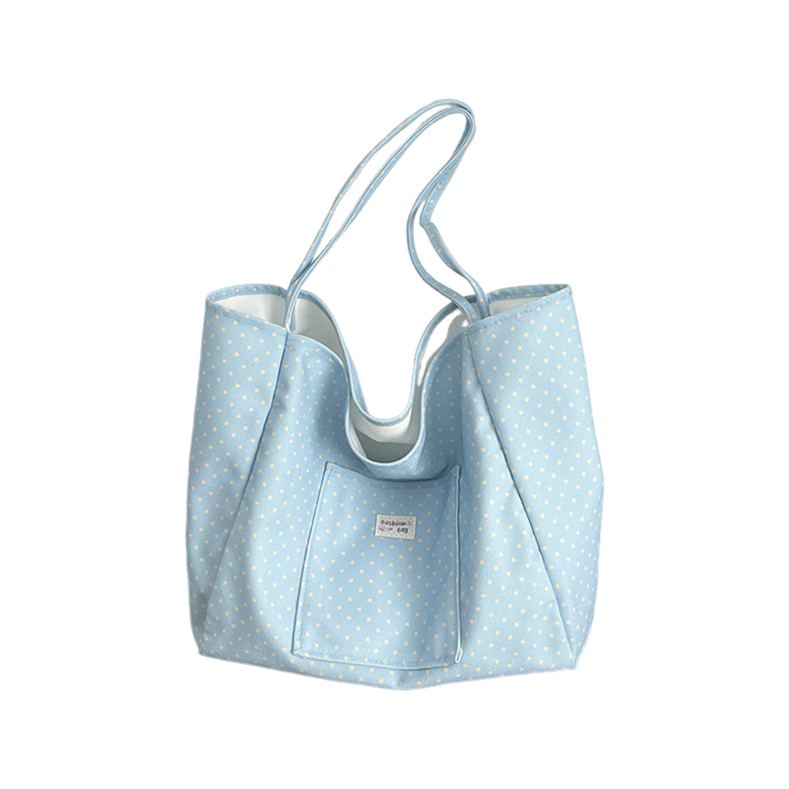 Women s Polka Dot Tote Bag Large Capacity Commuter Shoulder Handbag With Reinforced Bottom синий