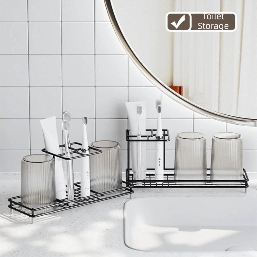 Carbon Steel Toothbrush Holder Multi-Slot Toothpaste Shelf Bathroom Storage Rack  Bathroom