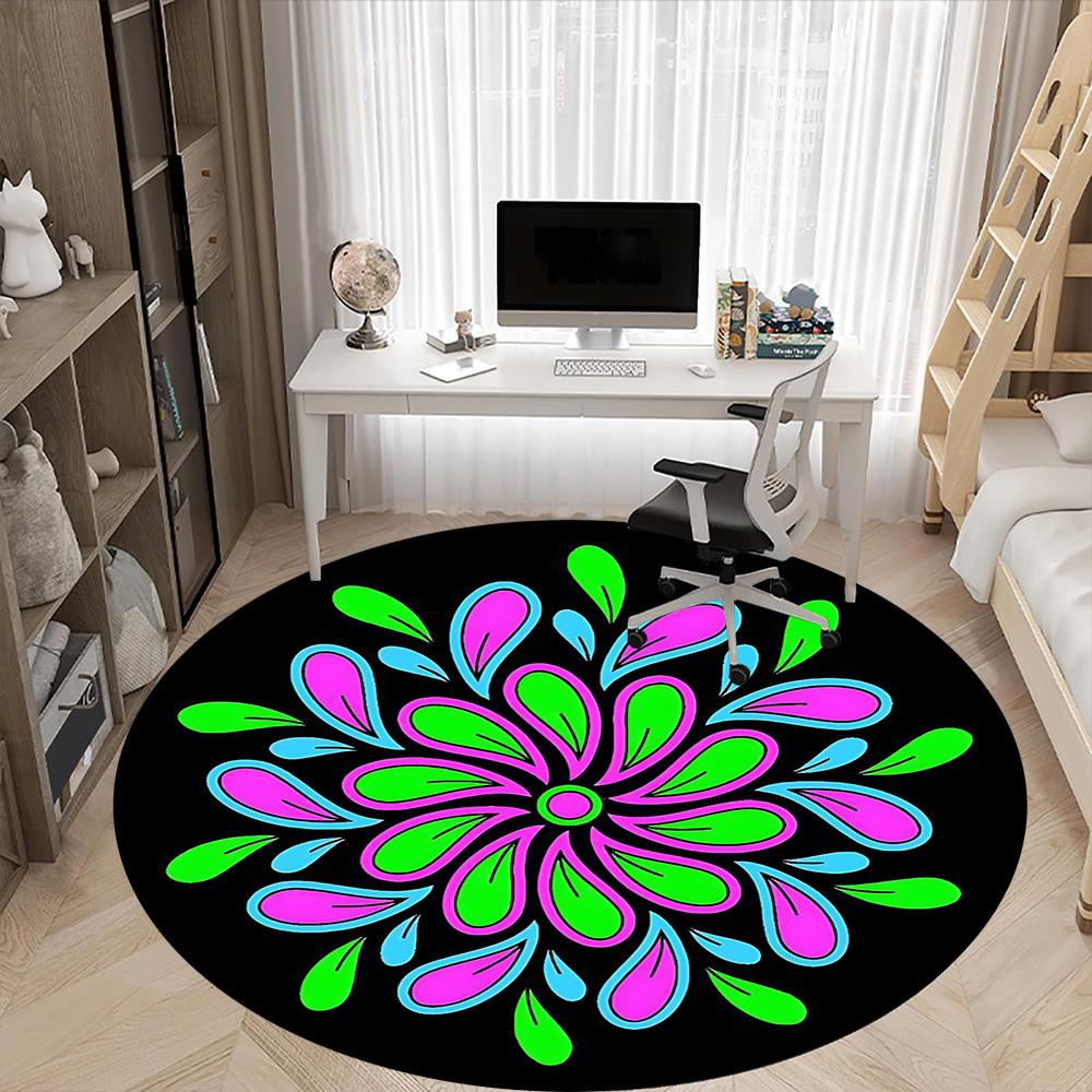 1pc Flower Mandala Chair Carpet for Office, Round Polyester Mat, Indoor Decor for Office, Washable Non-slip Carpet Yy251219087