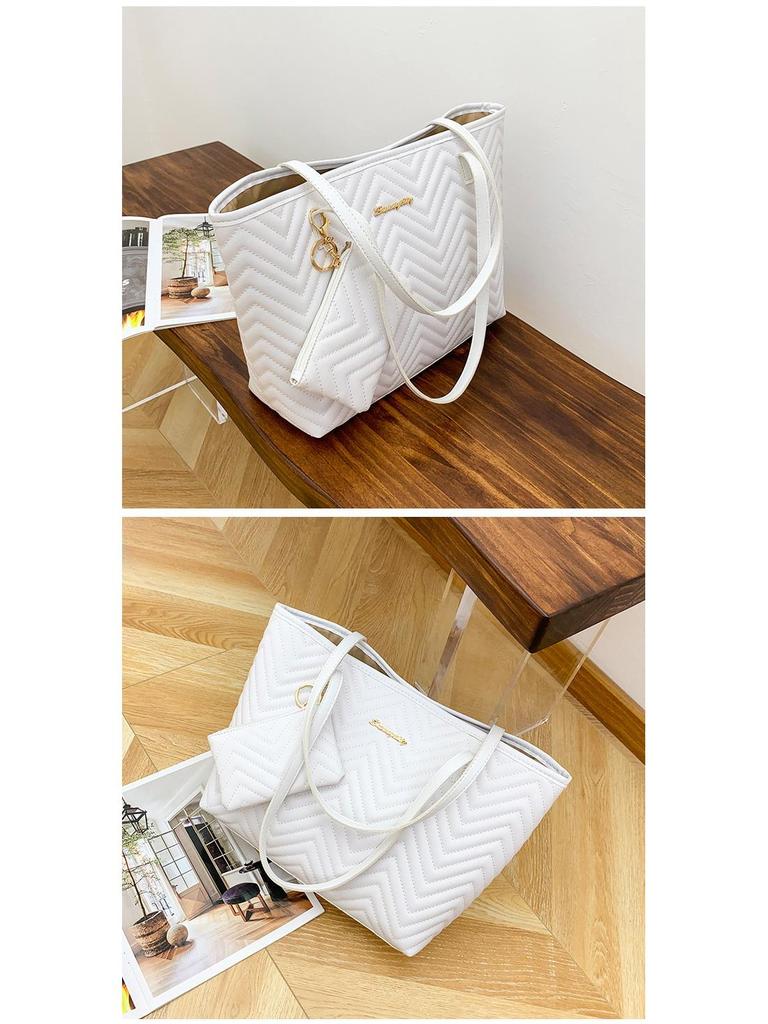 Women's Wavy Quilted Embroidered Tote Bag Set – 2024 Single Shoulder Large Bag