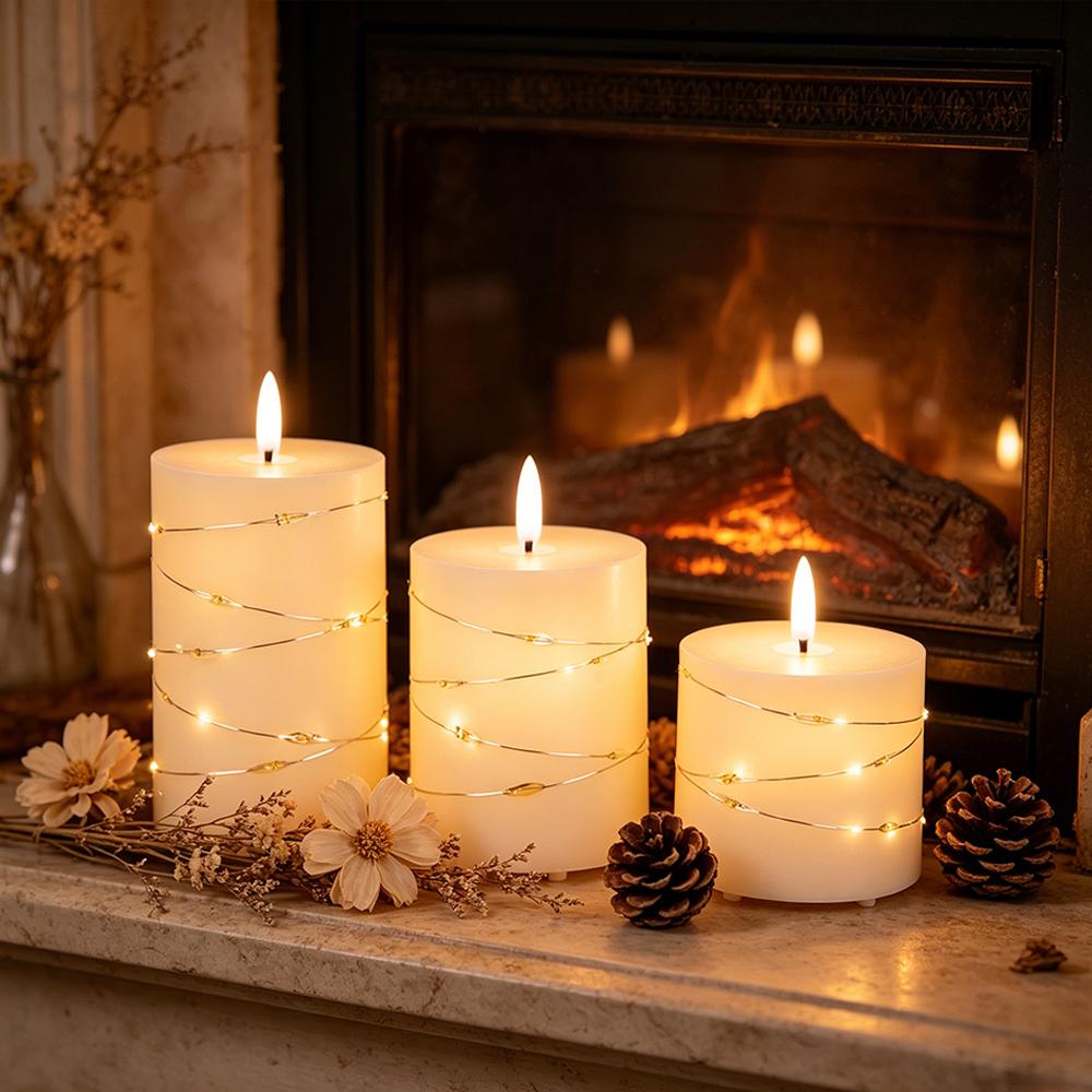LED Flameless Candles with Fairy Lights Set