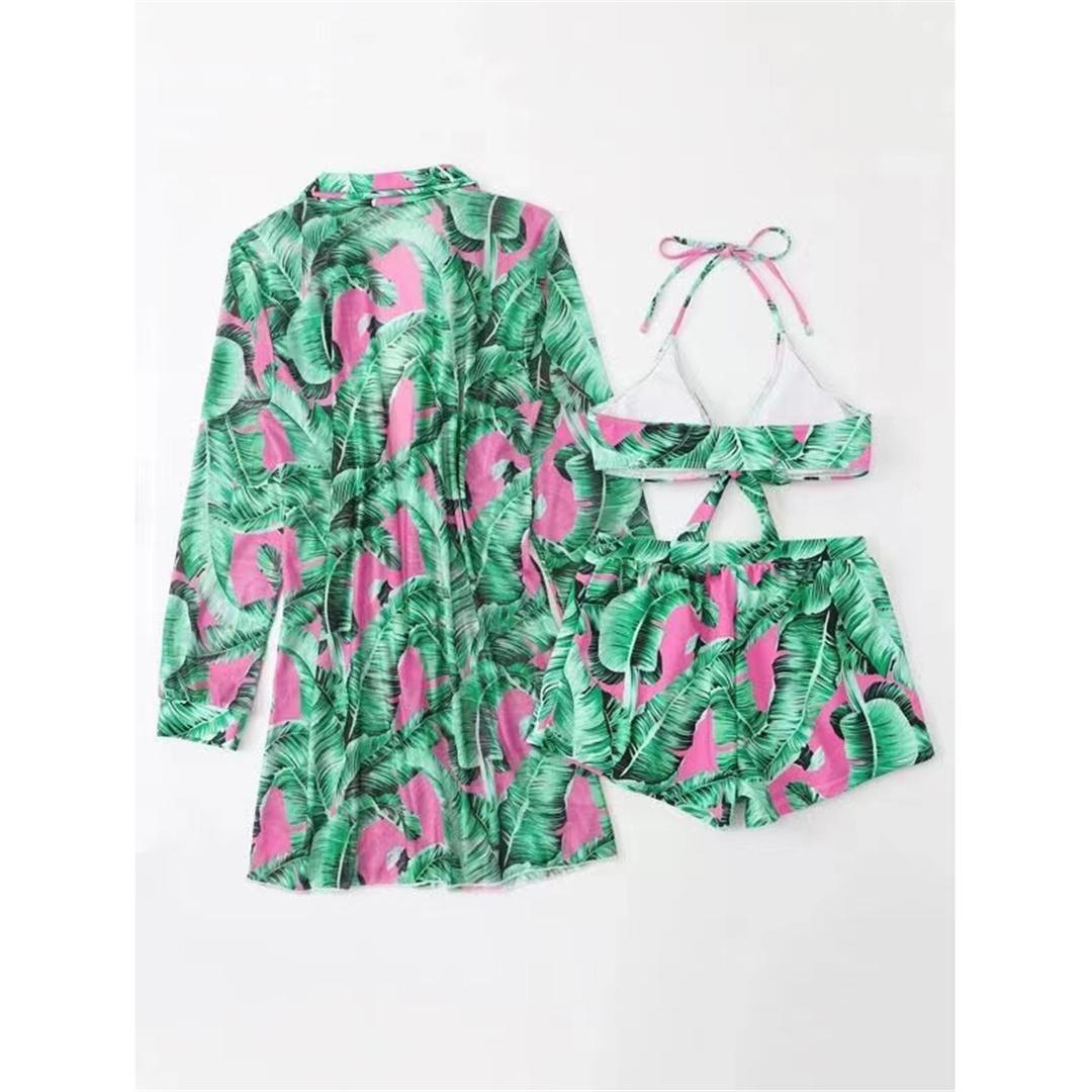 

С накидкой, бикини с высокой талией и принтом, женский купальник, женские купальники, комплект бикини из трех частей, купальный костюм, купальный костюм M зелёный