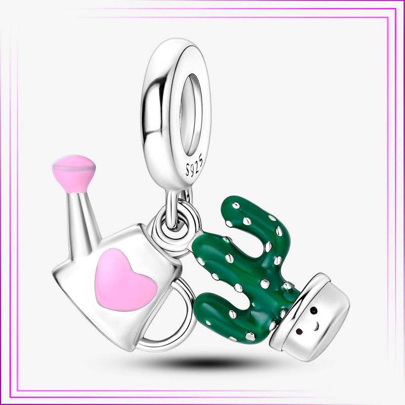 925 Sterling Sølv Hjerte Blomst Luftballong Flamingo Rosa Sjarm Plata De Ley Bil Katt Perle DIY For Originalt Armbånd Smykker