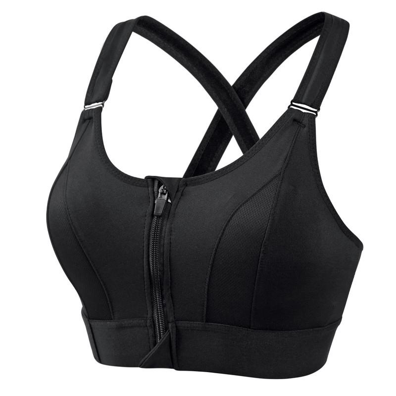 Front Zip Shockproof Quick-Dry Sports Vest Back Cross Wire-Free Bra
