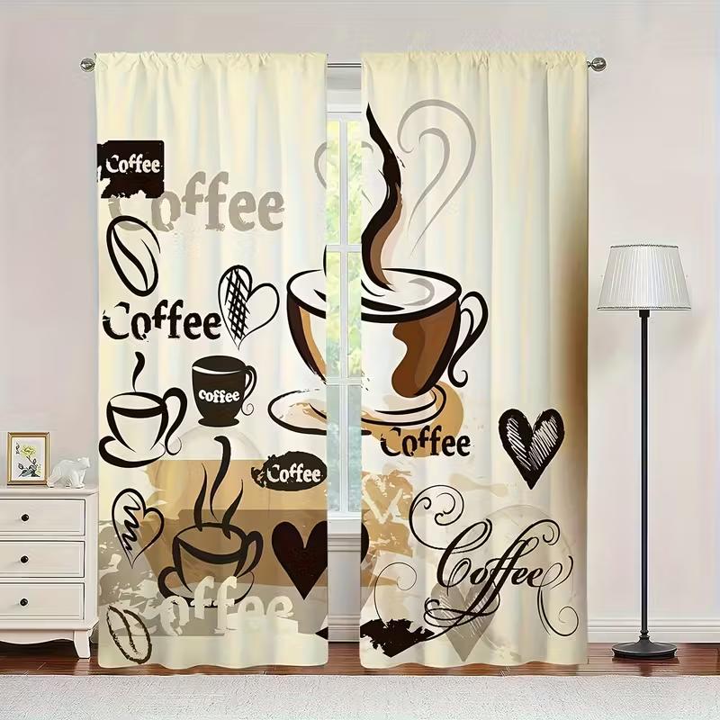 Minimalist Coffee Cup Curtains Style Suitable Bedrooms Living Rooms Decorative Curtain With Rod Pocket Polyester Perfect For Great Room