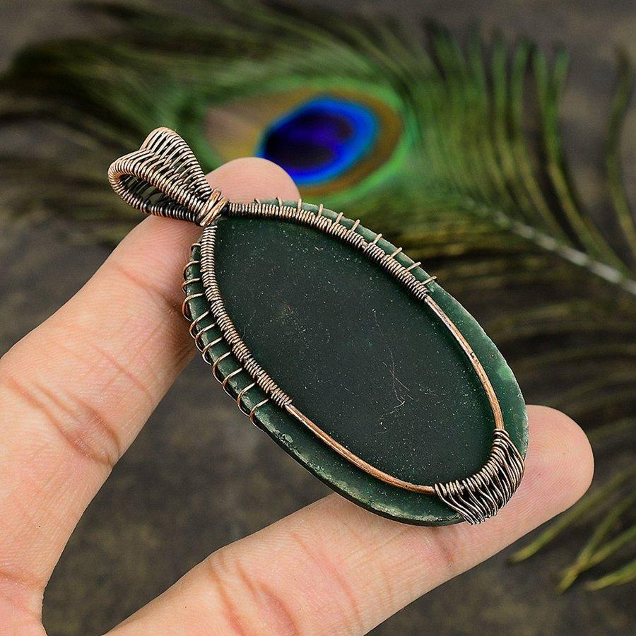 Emerald(Simulated) Gemstone Handmade Copper Wire Wrap Pendant 2.84" P9K73