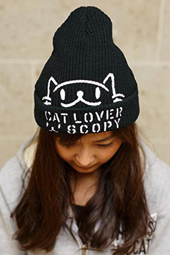 Scorpy Cat Print Knit Cap for Cat CAT Black Lovers, LOVER,