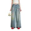 Women's Blue Low-Waist Distressed Wide-Leg Jeans