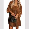 Womens Loose Fit Square Neck Long Sleeve Velvet Babydoll Dresses Dress