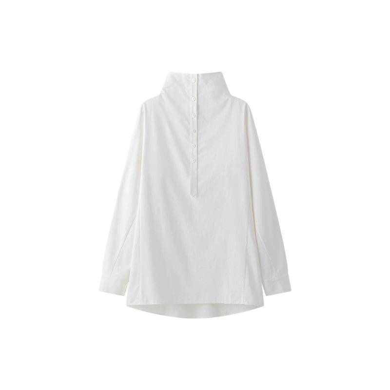Longmei Women s High Neck Long Sleeve Top - Early Spring 2026 VKC Style, Simple Commute, Half-Open Collar Shirt M белый