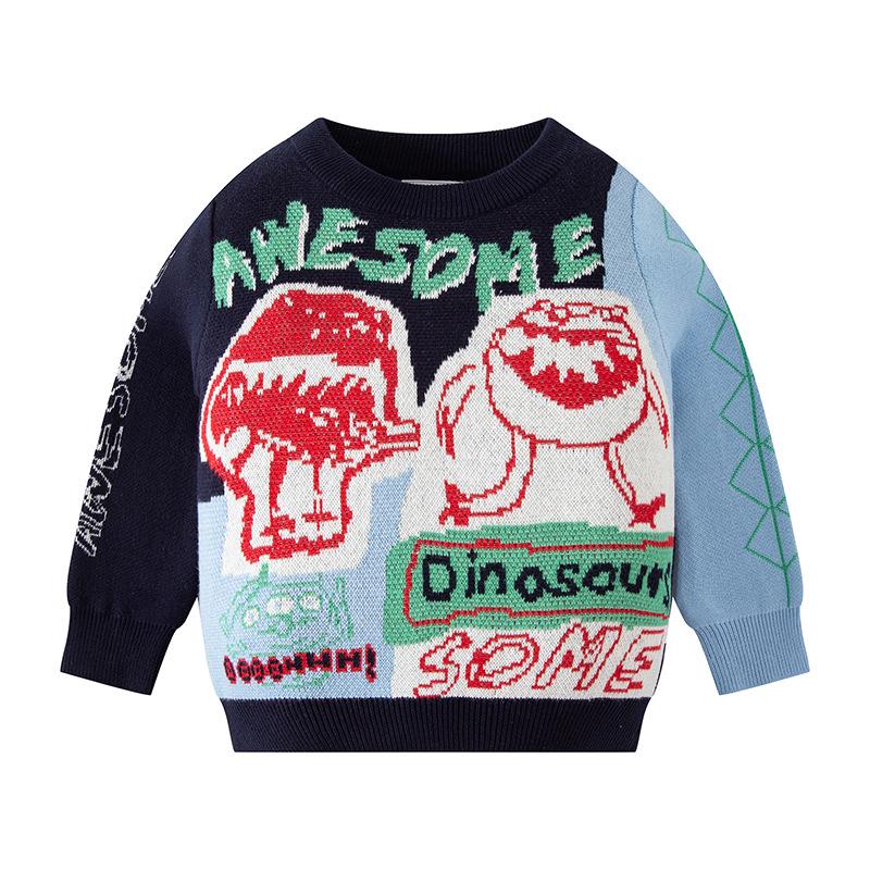 

Новый корейский свитер с динозавром: Теплый вязаный свитер с круглым вырезом для мальчиков 110 cm