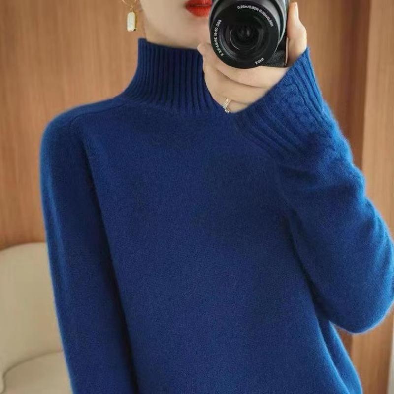 Autunno e Inverno Nuovo Maglione Base Lavorato a Maglia a Collo Semi-Alto Donna Top Moda Manica Lunga Spesso Aderente Pullover Maglioni Donna Elegante Jumper 25279