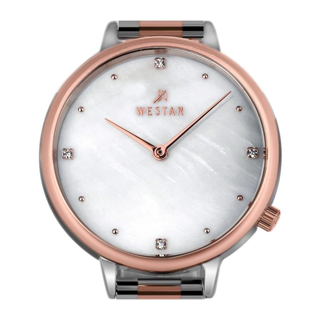 Westar Zing Kristallakzente Zweifarbig Edelstahl Weißes Perlmuttzifferblatt Quarz 00135SPN611 Damenuhr