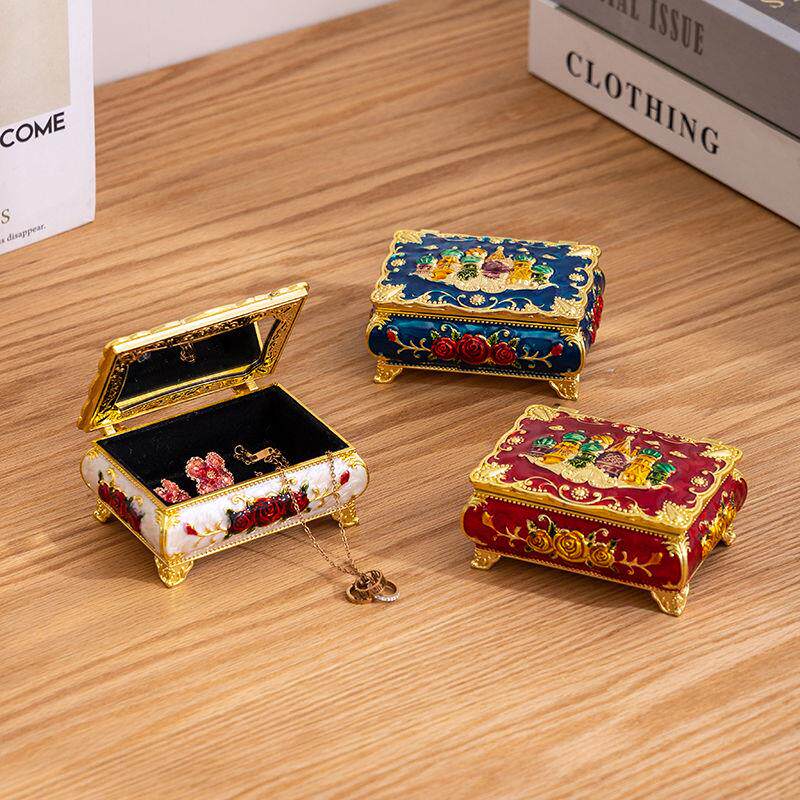 Kreative Europäische Luxus Schloss Schmuckschatulle Tragbare Ring Halsketten Aufbewahrungsbox mit Deckel