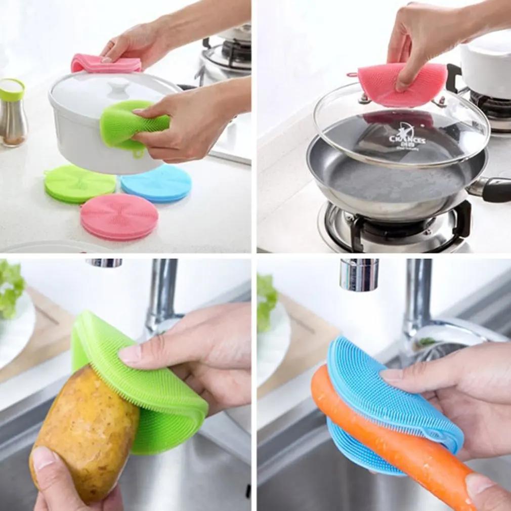 Household Soft Silicone Cleaning Brushes Scouring Pad Washing Sponge Dish Bowl Pot Cleaner Washing Tool Kitchen Accessories