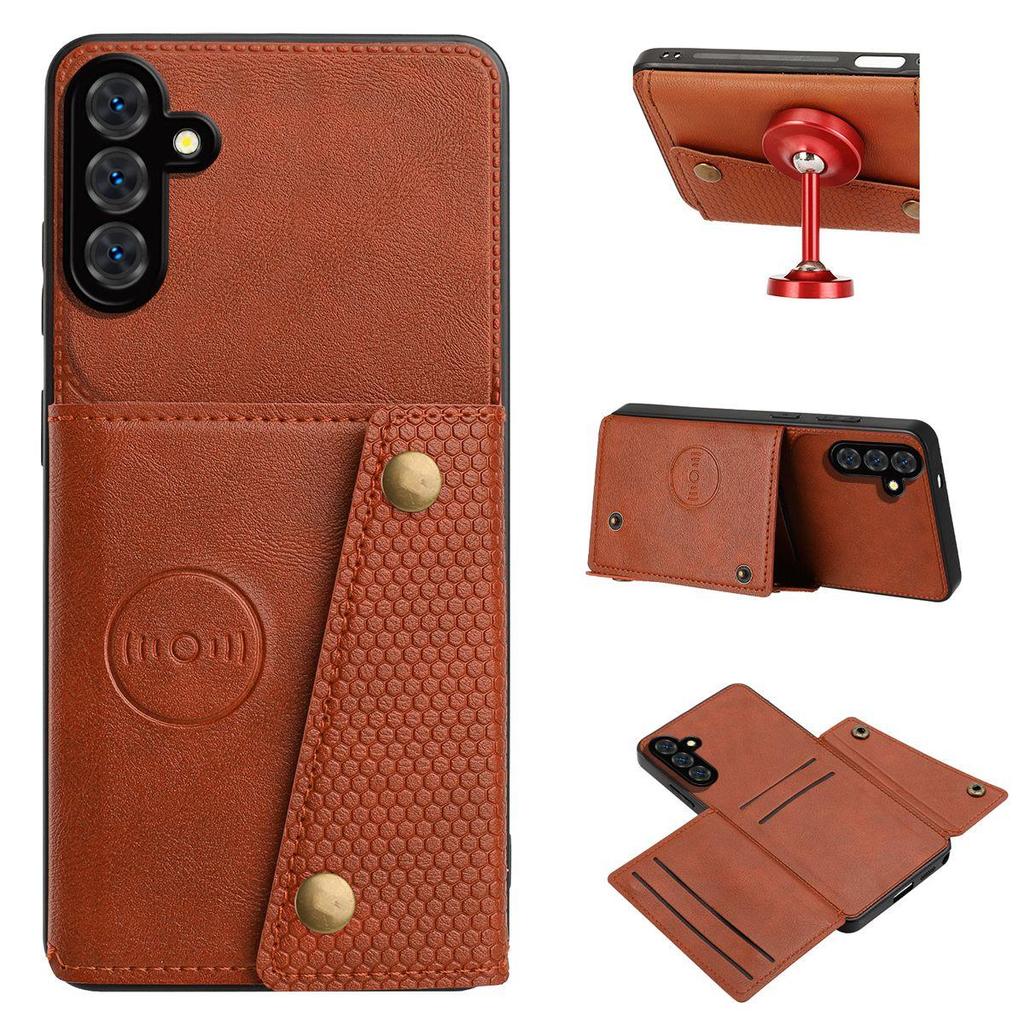 PU Leather Wallet Phone Case for Samsung Galaxy A17 4G/5G,A16,A15,A13 5G,A05s,A04s Card Slots Dual Metal Button Shockproof Full‑Body Cover