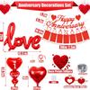 Happy Anniversary Decorations Set - Happy Anniversary Banner and Balloons, Photo Banner, I Love You and Red Heart Balloons with Rose Petals for