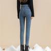 2022 Winter Korean Stytle Thick Pants Streetwear Trousers Fashion Warm Skinny Jeans for Women Female High Waist Slim Trousers