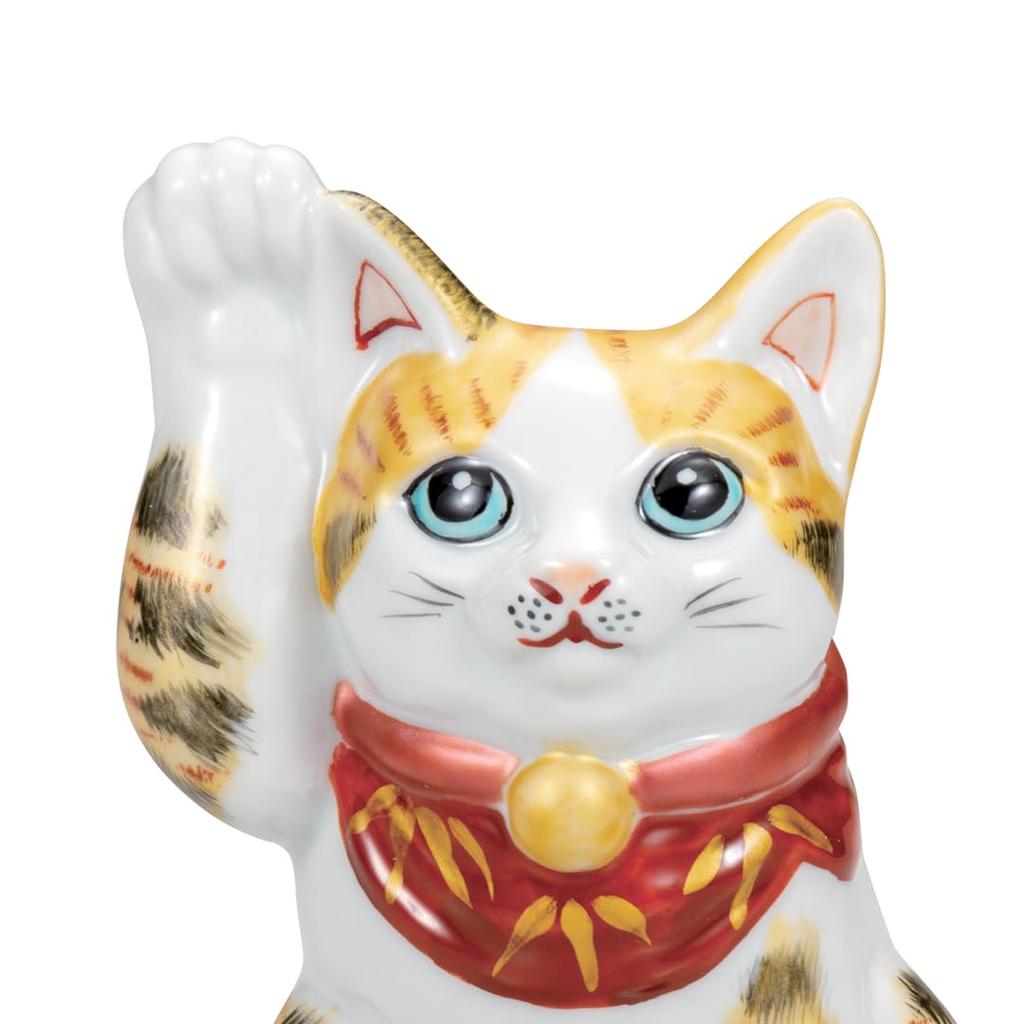 Kutani Ware Iwataya (Kutaniyakiiwataya) No. 4 Maneki-neko (Lucky Cat) with Gold Tricolor K8-1471