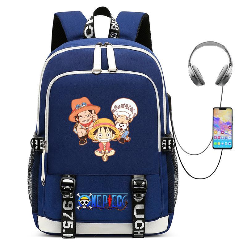 Riman ONE PIECE One Piece Peripheral Backpack, Youth Large-capacity Schoolbag USB Computer Bag