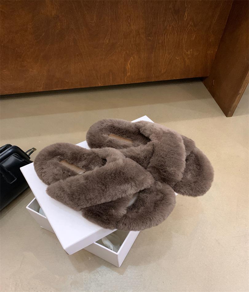 

Mao Mao slippers women wear Internet celebrities 2025 new autumn and winter warm wear cross Mao Mao slippers 39 темно-коричневого