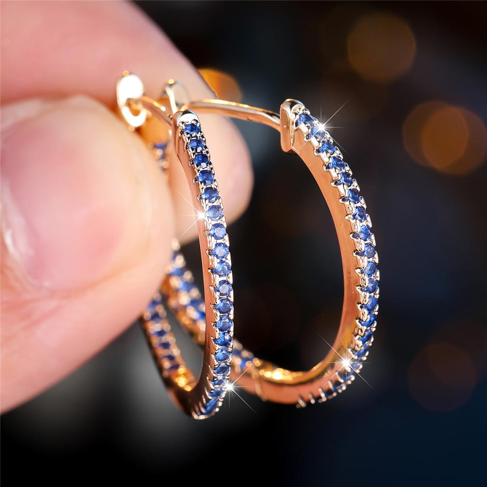 Cute Small Green Blue Red Zircon Stone Hoop Earrings For Women Charm Female Rose Gold Color Wedding Jewelry Gift